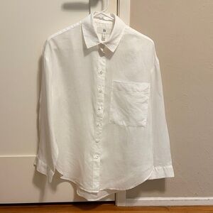 Banana Republic Linen White Button-Up Shirt with Chest Pocket